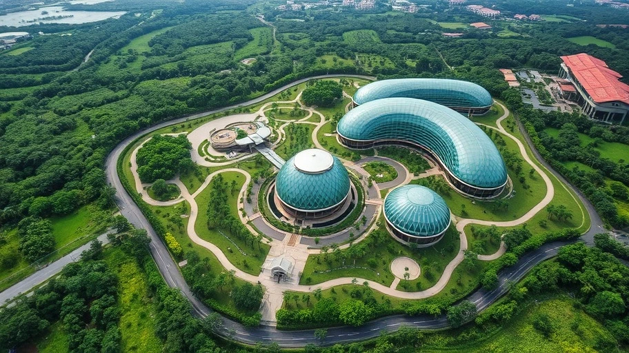 Ảnh chụp Ecopark từ trên cao, nổi bật với mảng xanh rộng lớn.