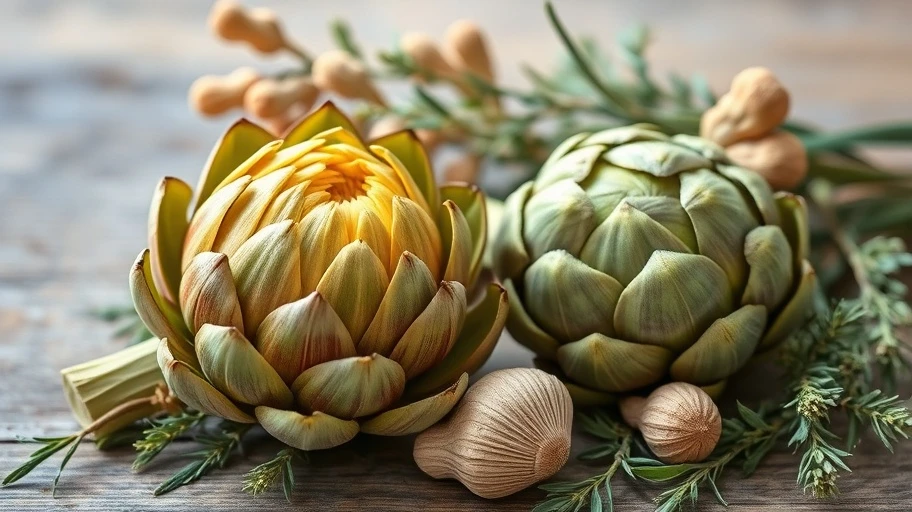 Artichokes with cordyceps arrangement