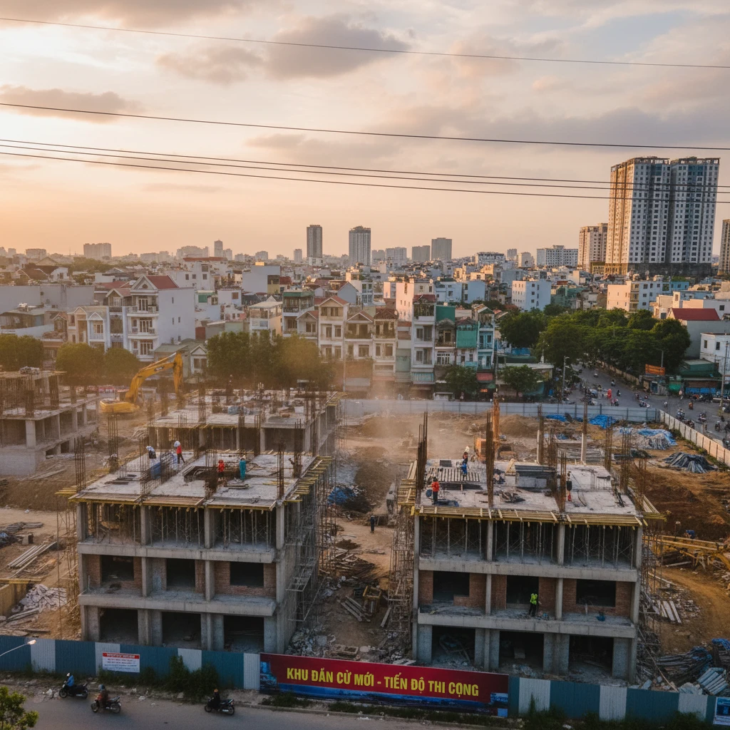 Công trường xây dựng khu dân cư mới tại Việt Nam