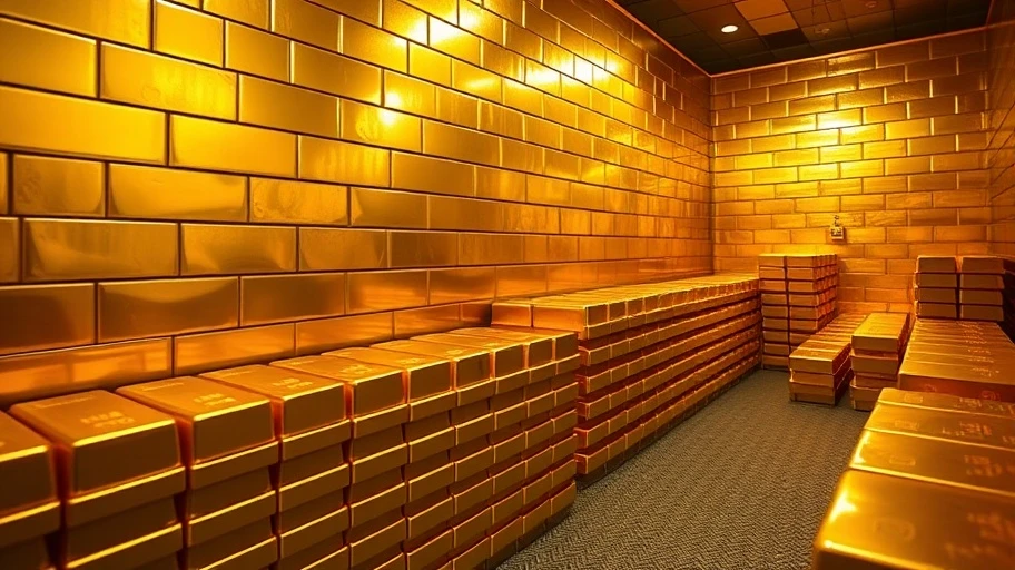 Hình ảnh kho vàng với thanh vàng xếp gọn