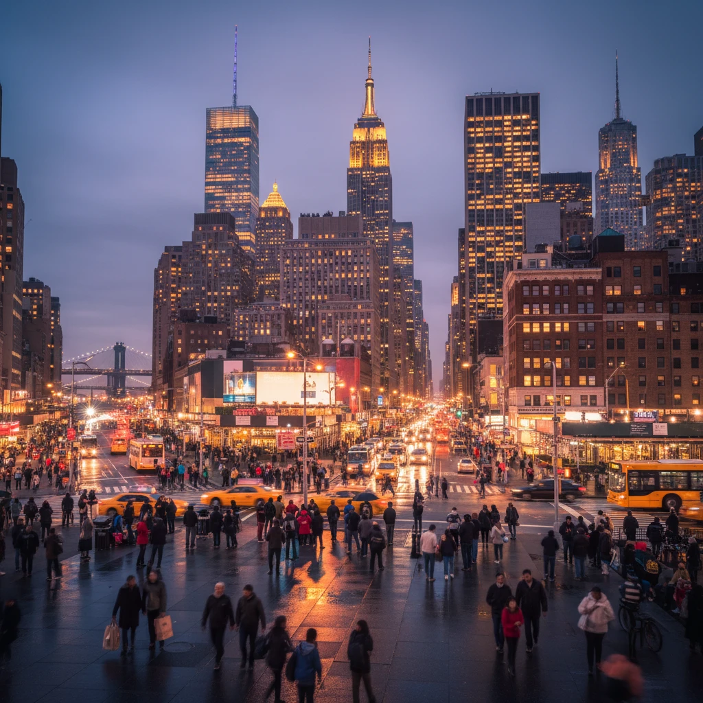 Hình ảnh New York City vào buổi tối, phiên giao dịch vàng Bắc Mỹ