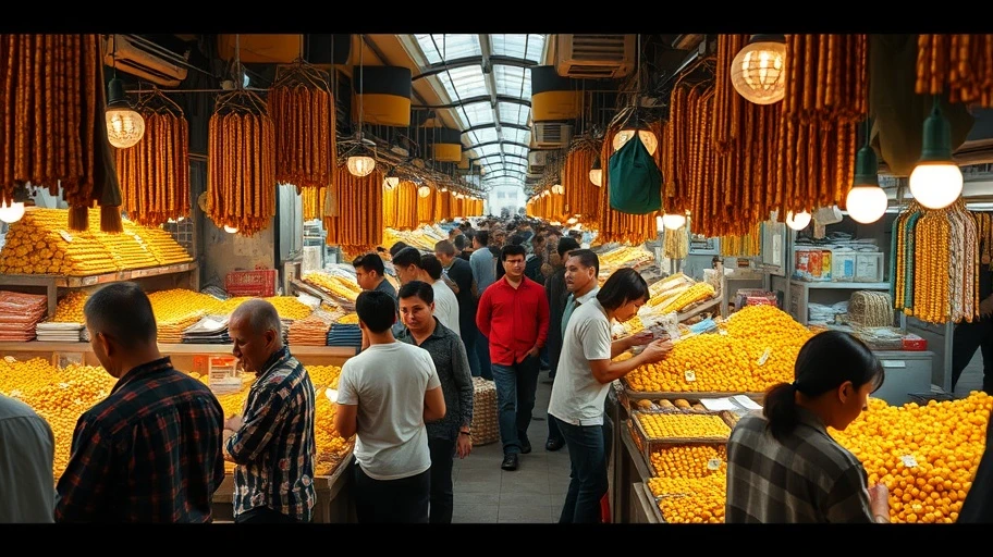 Hình ảnh thị trường vàng tại Việt Nam, liên quan đến biến động kinh tế toàn cầu.