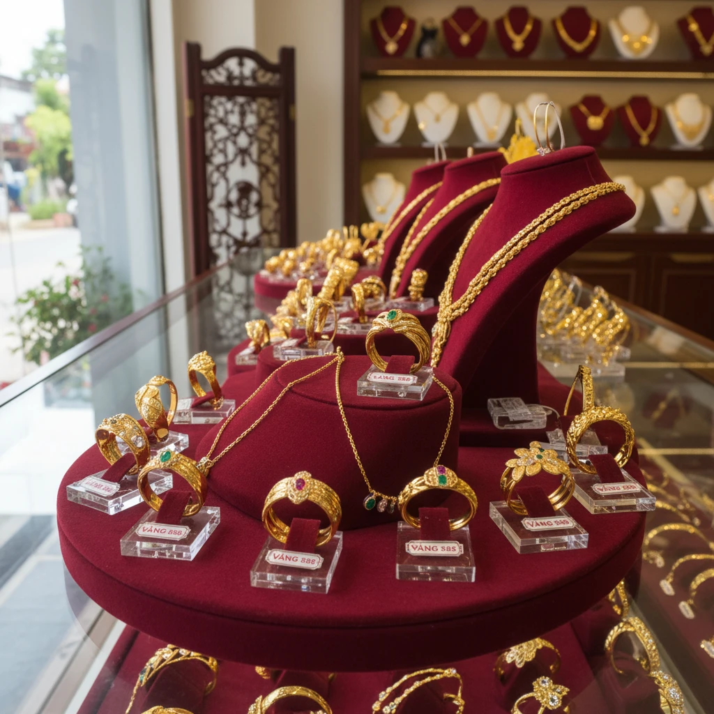 Hình ảnh trang sức vàng 585 tại cửa hàng