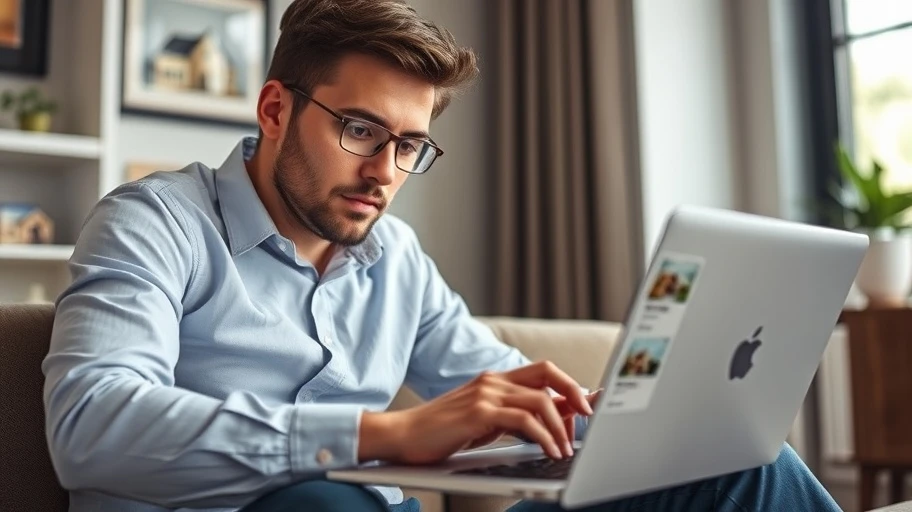 Người đầu tư tìm kiếm bất động sản trên máy tính