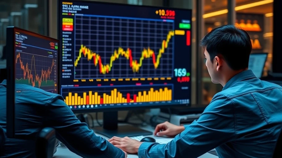 Nhà đầu tư phân tích vàng ta trên màn hình