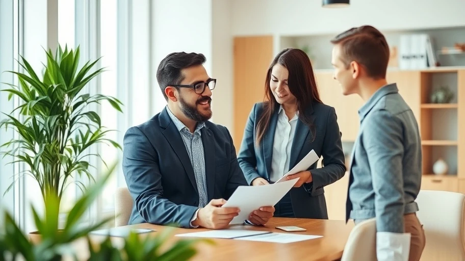 Nhà đầu tư và chuyên gia bất động sản thảo luận tại văn phòng
