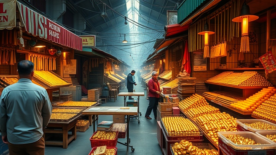 Thị trường vàng Việt Nam với các sạp bán nhộn nhịp