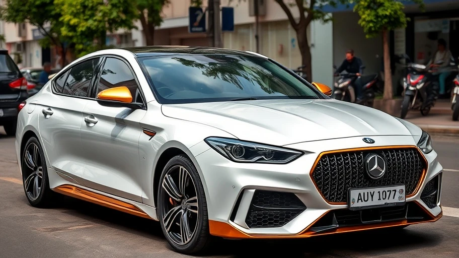 Xe với chi tiết màu vàng nổi bật.
